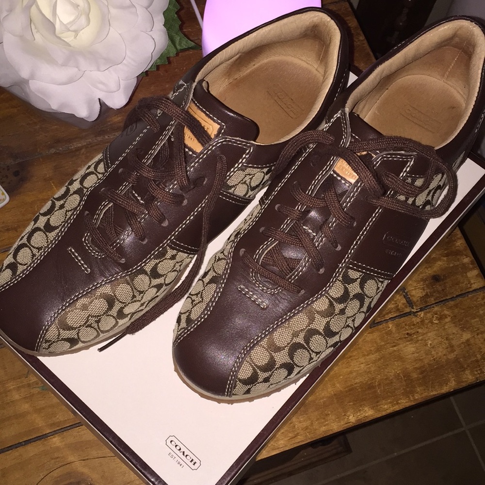 COACH tan and brown “bowling” tie up shoes